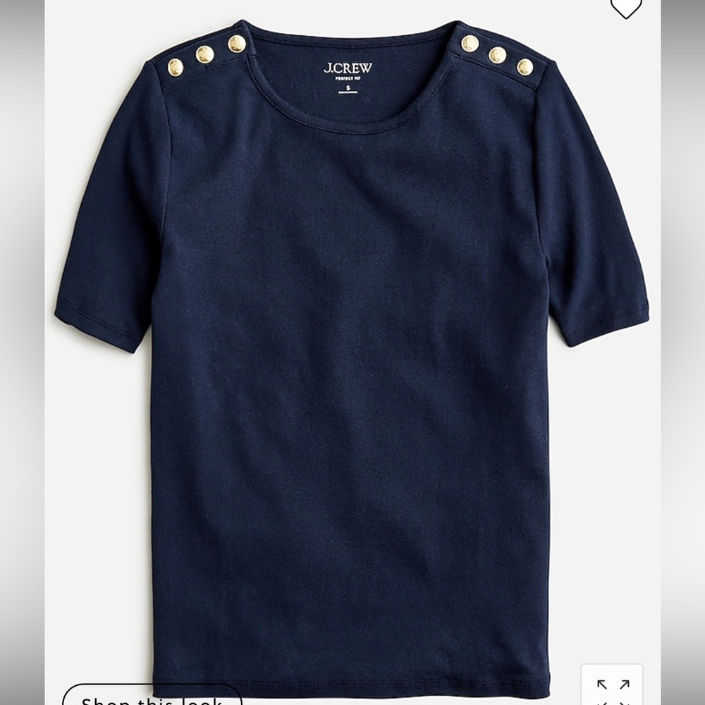 J. Crew Perfect-fit elbow-sleeve T-shirt with buttons, navy, size M